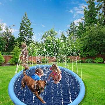 YUDANSI Splash Pad for Dogs, Foldable Dog Sprinkler Pad Outside, Collapsible Pet Bathtub for Dogs Puppies, Non Slip Dog Water Activities Wading Pool, Summer Outdoor Paddling Toys for Yard,39''