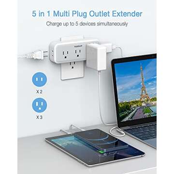 Multi Plug Outlet Extender, TESSAN Surge Protector Wall Plug Splitter with 5 Electrical Outlet Expander, Multiple Plug Adapter for Travel Home Office
