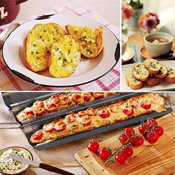 OBANGONG 2 PCS Nonstick Perforated Baguette Pan for French Bread Baking 4 Wave Loaves Loaf Bake Mold Oven Toaster Pan