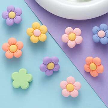 NEVEGE 14PC Flower Shoe Charms for Girls Cute Flower Designer Shoe Charms for Adults Teens Kids Kawaii Shoe Decoration Charms with Buttons for Clog Sandals Birthday Party Gift