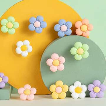 NEVEGE 14PC Flower Shoe Charms for Girls Cute Flower Designer Shoe Charms for Adults Teens Kids Kawaii Shoe Decoration Charms with Buttons for Clog Sandals Birthday Party Gift