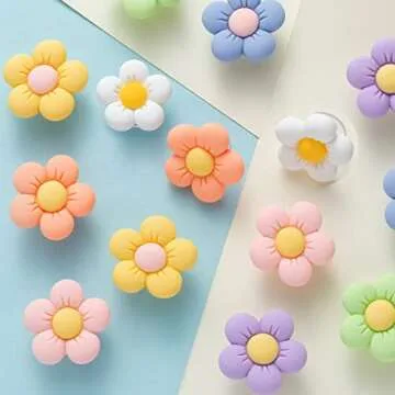 NEVEGE 14PC Flower Shoe Charms for Girls Cute Flower Designer Shoe Charms for Adults Teens Kids Kawaii Shoe Decoration Charms with Buttons for Clog Sandals Birthday Party Gift