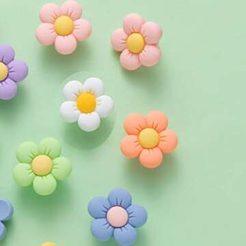 NEVEGE 14PC Flower Shoe Charms for Girls Cute Flower Designer Shoe Charms for Adults Teens Kids Kawaii Shoe Decoration Charms with Buttons for Clog Sandals Birthday Party Gift