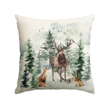 AVOIN colorlife Christmas Trees Reindeer Throw Pillow Cover, 18 x 18 Inch Xmas Winter Holiday Animal...