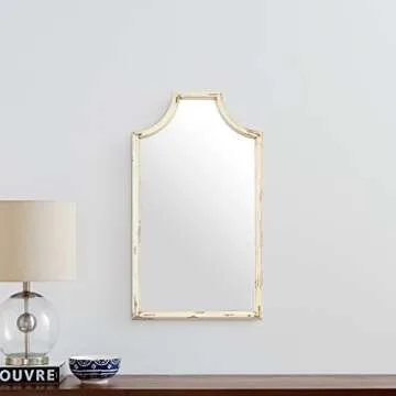 Amazon Brand – Stone & Beam Curved Vintage-Look Wood Frame Wall Mirror - 28-Inch Height, White