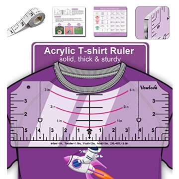 Upgraded Acrylic Tshirt Ruler for Heat Press, T-Shirt Measure Ruler Guide Making Center Graphic Vinyl Embroidery Tee Shirt Rulers Alignment Tool Placement Sublimation Blanks Product Accessories