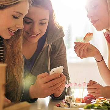 Minisland Pink Love Heart Cocktail Picks, 4.7 Inch Long Bamboo Fancy Toothpicks for Appetizers, Decorative Bridal Wedding Valentines Party Food Drinks Garnish Fruit Skewer Sticks 100 Counts -MSL134