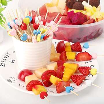 Minisland Pink Love Heart Cocktail Picks, 4.7 Inch Long Bamboo Fancy Toothpicks for Appetizers, Decorative Bridal Wedding Valentines Party Food Drinks Garnish Fruit Skewer Sticks 100 Counts -MSL134