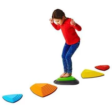 GONGE River Stones - Original Active Play Stepping Stones for Balance and Coordination, Non-Slip bottom for Indoor and Outdoor, 4 River stones and 1 bouncing Stone - 5pc Set - Vibrant