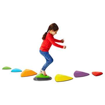 GONGE River Stones - Original Active Play Stepping Stones for Balance and Coordination, Non-Slip bottom for Indoor and Outdoor, 4 River stones and 1 bouncing Stone - 5pc Set - Vibrant