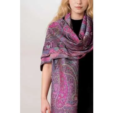 Achillea Soft Silky Reversible Paisley Pashmina Shawl Wrap Scarf w/Fringes (Tapestry Fuchsia)