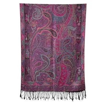 Achillea Soft Silky Reversible Paisley Pashmina Shawl Wrap Scarf w/Fringes (Tapestry Fuchsia)