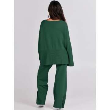 ANRABESS Womens 2 Piece Outfits Oversized Knit Sweater Set Wide Leg Pant Cozy Lounge Matching Pajama Sets 2024 Trendy Clothes Grass Small