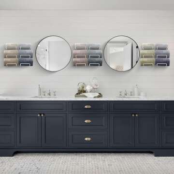 Sorbus Towel Holder for Bathroom Wall - 6 Level Wall Mounted Towel Rack Shelves for Rolled Bath Towels, Washcloths, Linens - White Hanging Towel Racks for Bathroom, Spa, Salon, Towel Storage Organizer