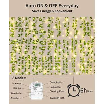 KASZOO 84Ft 12 Pack Artificial Ivy Garland Fake Plants, Vine Hanging Garland with CE Certified 80 LE...