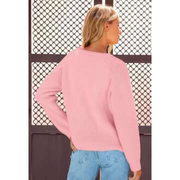 MEROKEETY Women's 2024 Long Sleeve Cardigan Sweater Crew Neck Button Ribbed Open Front Knit Outerwear, LightPink, S