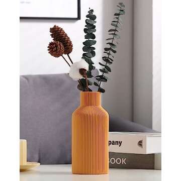 Ceramic Vase for Decor,Minimalist Modern Farmhouse Decor,Small Flower Vase for Pampas Grass,Table,Shelf Bookshelf Decor,Mantel,Entryway Decor and Centerpieces(8 inch,Orange)