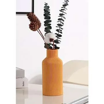 Ceramic Vase for Decor,Minimalist Modern Farmhouse Decor,Small Flower Vase for Pampas Grass,Table,Shelf Bookshelf Decor,Mantel,Entryway Decor and Centerpieces(8 inch,Orange)