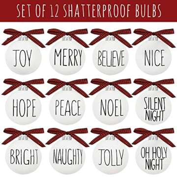 Christmas Ornaments - Xmas Tree Decorations - Set of 12 Shatterproof Bulbs with Buffalo Plaid Bows -...