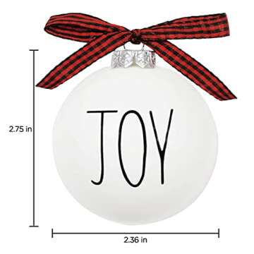 Christmas Ornaments - Xmas Tree Decorations - Set of 12 Shatterproof Bulbs with Buffalo Plaid Bows - White Holiday Balls Rustic Farmhouse Decor