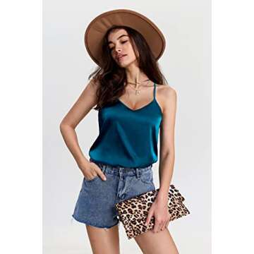 Ekouaer Women's Satin Pajama Cami Set Silky Lace Nightwear 2 Piece Lingerie Short Sleepwear Dark Green