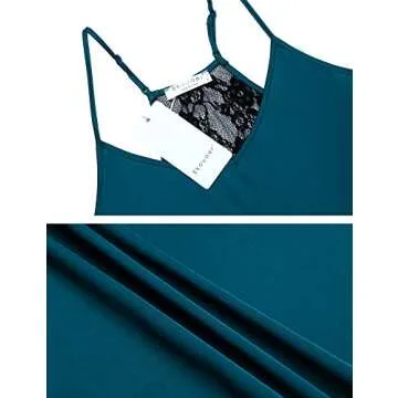 Ekouaer Women's Satin Pajama Cami Set Silky Lace Nightwear 2 Piece Lingerie Short Sleepwear Dark Green