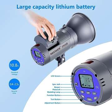 Neewer Vision 4 300W Outdoor Studio Flash Strobe Li-ion Battery Powered Cordless Monolight with 2.4G Wireless Trigger, 1000 Full Power Flashes, Recycle in 0.4-2.5 Sec, Bowens Mount