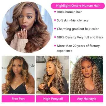 mogge 24 Inch Ombre Lace Front Wig Human Hair 4/27 13x4 Body Wave Highlight Lace Front Wig Human Hair Pre Plucked With Baby Hair Honey Blonde Wig Human Hair 180% Density Wigs Human Hair for Women