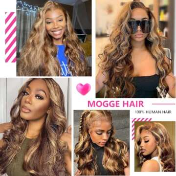 mogge 24 Inch Ombre Lace Front Wig Human Hair 4/27 13x4 Body Wave Highlight Lace Front Wig Human Hair Pre Plucked With Baby Hair Honey Blonde Wig Human Hair 180% Density Wigs Human Hair for Women