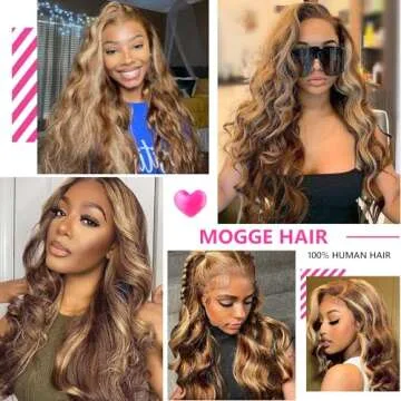 mogge 24 Inch Ombre Lace Front Wig Human Hair 4/27 13x4 Body Wave Highlight Lace Front Wig Human Hair Pre Plucked With Baby Hair Honey Blonde Wig Human Hair 180% Density Wigs Human Hair for Women