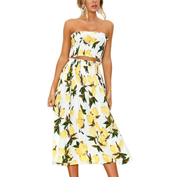 Angashion Floral Crop Top Maxi Skirts Set for Summer