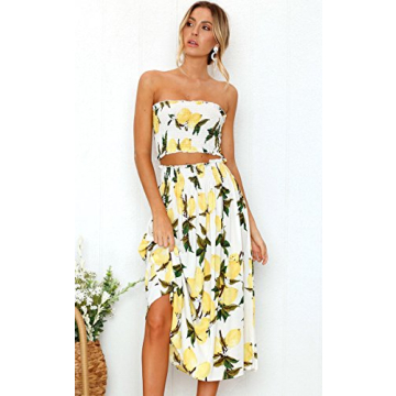 Angashion Floral Crop Top Maxi Skirts Set for Summer