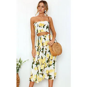 Angashion Floral Crop Top Maxi Skirts Set for Summer