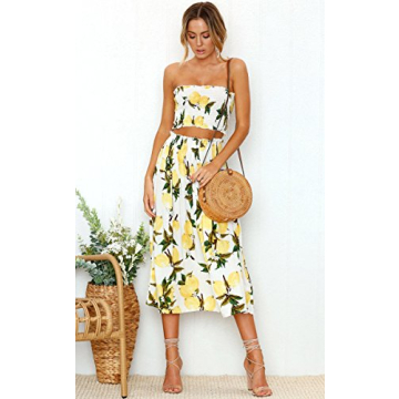 Angashion Floral Crop Top Maxi Skirts Set for Summer