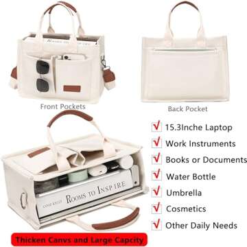 ZHMO Large Canvas Tote Bag for Women With Pockets,White Womens Purse Handbags Totes Bags Crossbody W...