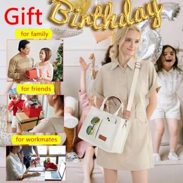 ZHMO Large Canvas Tote Bag for Women With Pockets,White Womens Purse Handbags Totes Bags Crossbody Work Laptop Book Bag Shoulder Travel Satchel Messenger Bag for Nurse Teacher College Church Office