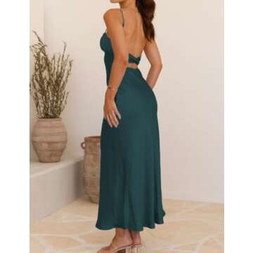 Stylish Satin Spaghetti Strap Backless Dress for Women - Deep Green