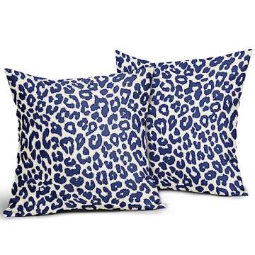 Aytipun Navy Blue Leopard Print Pillow Covers 18x18 Set of 2 Cheetah Animal Pattern Chinoiserie Deco...