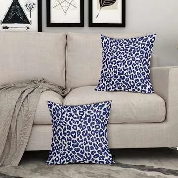 Aytipun Navy Blue Leopard Print Pillow Covers 18x18 Set of 2 Cheetah Animal Pattern Chinoiserie Decorative Throw Pillows Outdoor Pillowcase Farmhouse Linen Cushion Case Decor for Sofa Couch Bed