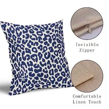 Aytipun Navy Blue Leopard Print Pillow Covers 18x18 Set of 2 Cheetah Animal Pattern Chinoiserie Decorative Throw Pillows Outdoor Pillowcase Farmhouse Linen Cushion Case Decor for Sofa Couch Bed