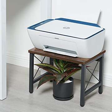 Giikin Vintage Printer Stand for Home and Office, Desktop Storage Shelf for Printers, Fax Machine, Scanner, Files, Books, Office Supplies, Rustic Wood Printer Shelves Table Desk (Antique Brown)