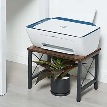 Giikin Vintage Printer Stand for Home and Office, Desktop Storage Shelf for Printers, Fax Machine, Scanner, Files, Books, Office Supplies, Rustic Wood Printer Shelves Table Desk (Antique Brown)