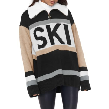 Yousify Women's Cozy Color Block Ski Sweater | Oversized Warm Pullover