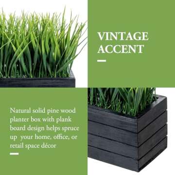MyGift 14 Inch Artificial Green Grass Plant in Vintage Black Wood Planter Window Box, Faux Greenery ...