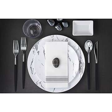 Trendables 120 Pack Disposable Silverware Set - Plastic Cutlery Dinnerware - Includes 40 - Plastic Forks - Plastic Spoons - Plastic Knives - Black & Gold Plastic Silverware Plastic Utensils Party Set