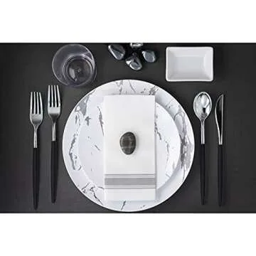 Trendables 120 Pack Disposable Silverware Set - Plastic Cutlery Dinnerware - Includes 40 - Plastic Forks - Plastic Spoons - Plastic Knives - Black & Gold Plastic Silverware Plastic Utensils Party Set