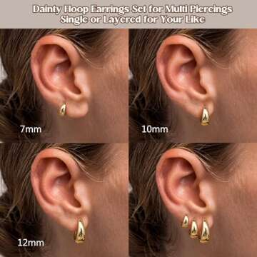 BESTEEL 3Pairs Gold Hoop Earrings for Women Chunky Gold Hoops Earrings 14K Gold Filled Hypoallergenic Small Huggie Hoop Earrings Tiny Gold Trendy Thick Hoop Earrings Stacks for Multiple Piercing