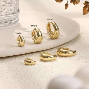 BESTEEL 3Pairs Gold Hoop Earrings for Women Chunky Gold Hoops Earrings 14K Gold Filled Hypoallergenic Small Huggie Hoop Earrings Tiny Gold Trendy Thick Hoop Earrings Stacks for Multiple Piercing