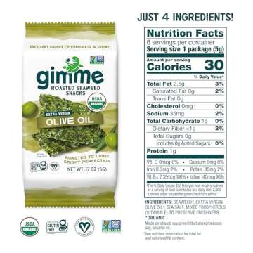 Gimme Organic Roasted Seaweed Snacks, 6 Packs, Keto, Vegan