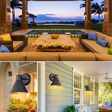 2 Pack Outdoor Wall Sconces - Wall Lights Fixture Exterior Farmhouse Porch Light with Hammered Metal Shade, Anti-Rust Waterproof Black Outside Barn Light for Front Porch Patio Garage Gazebo House